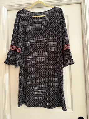 Max Edition  Studio Black Printed Shift Dress with Pink Accent boho medium